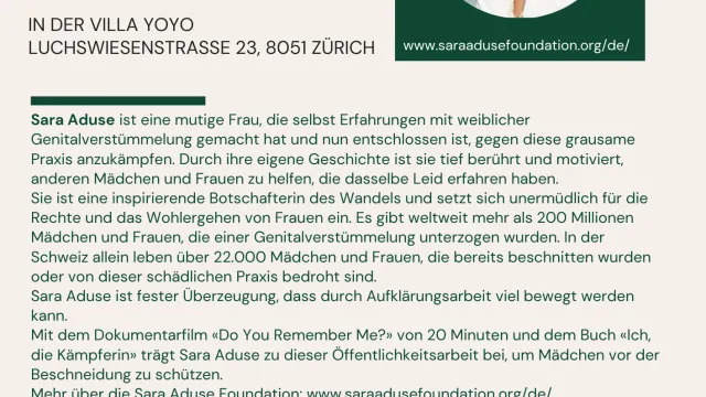 Flyer Frauengespräch Sara Aduse_Juli 2024 (Foto: Rahel Erb) Flyer Frauengespräch Sara Aduse_Juli 2024 (Foto: Rahel Erb)